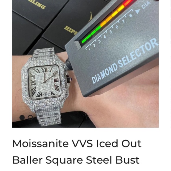 Hip Hop Bling - Moissanite VVS Iced Out Baller Square Steel Bust Down Watch - Picture 9 of 11